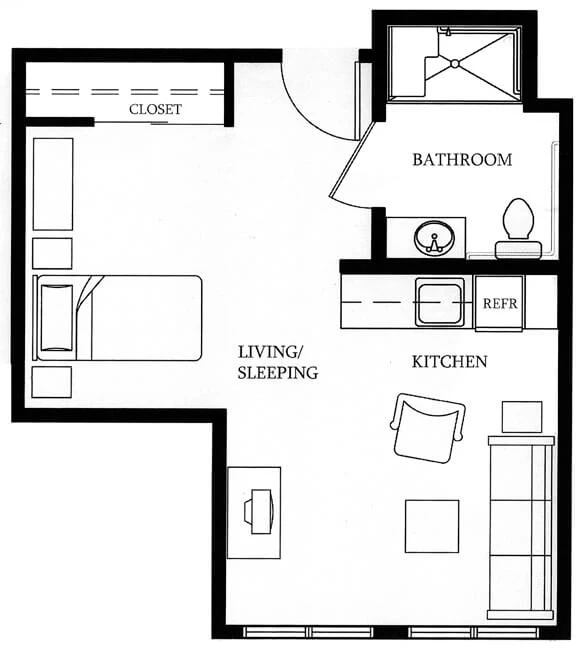 SW Studio Alcove 408 SQFT (1)
