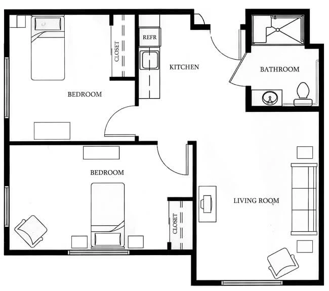 SW Two Bedroom 745 SQFT (1)