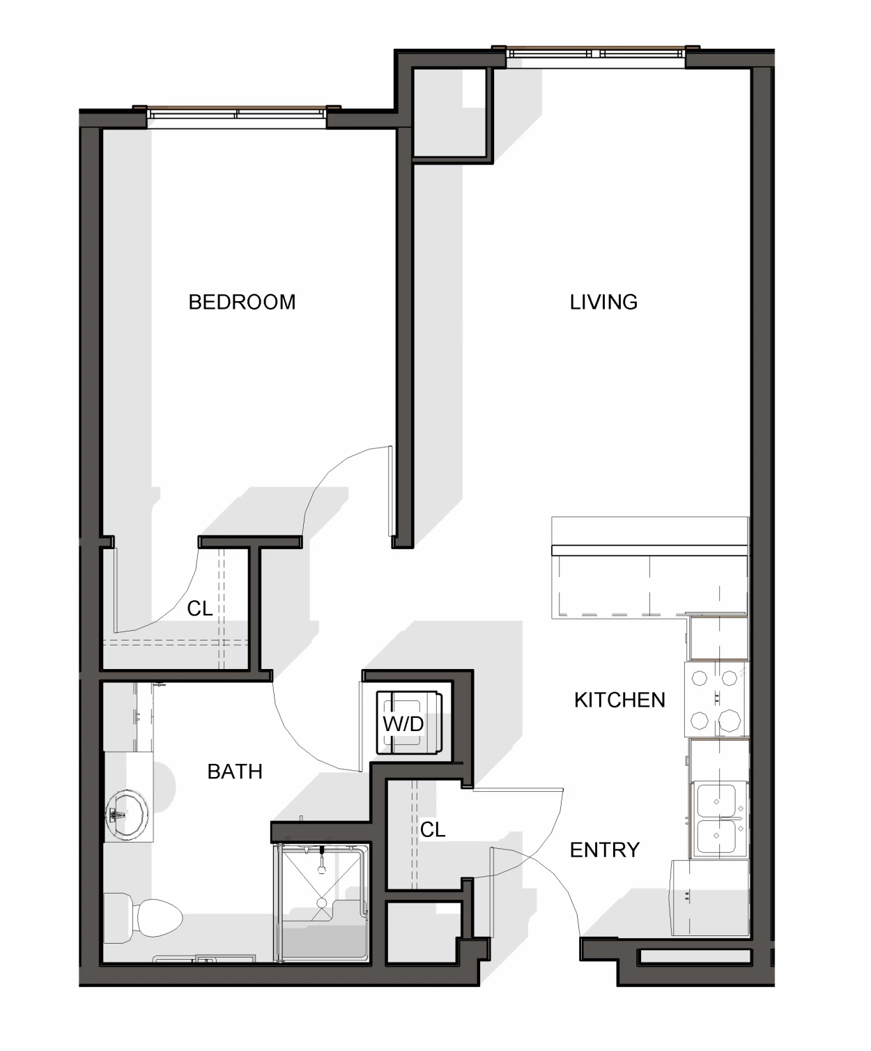 LS One Bedroom Unit B1, B1b, B1c 606 SF
