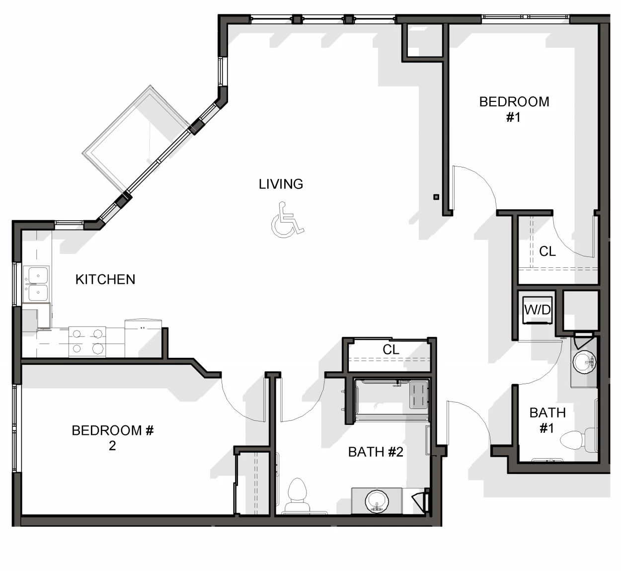 LS Two Bedroom Two Bath Unit C2 (HC) 1100SF